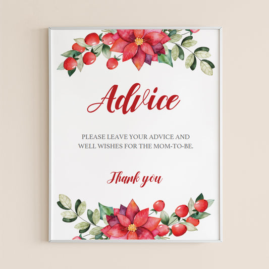 Red and Greenery Baby Shower Advice Sign Template by LittleSizzle