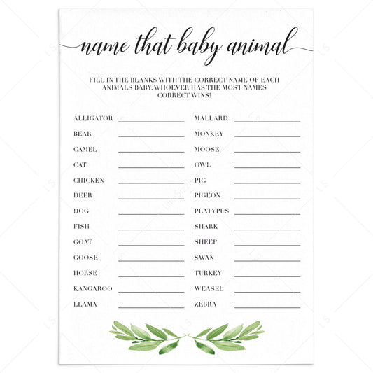 Name that baby animal game printable for neutral baby shower by LittleSizzle