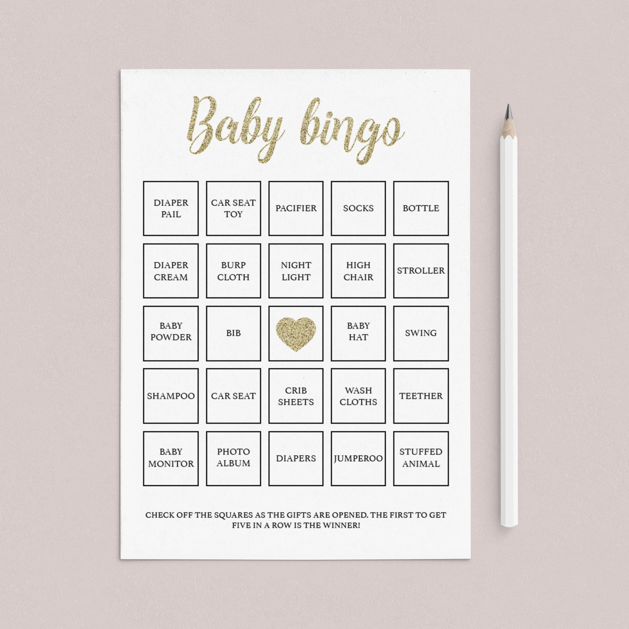 Printable Baby Bingo games for gold baby shower by LittleSizzle