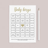 Printable Baby Bingo games for gold baby shower by LittleSizzle