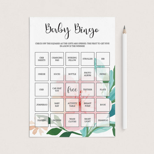 Baby Shower Bingo printable for floral themed baby shower by LittleSizzle