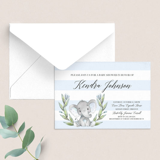 Blue Elephant baby shower invitation template download by LittleSizzle