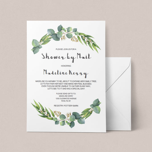 Greenery shower by mail invitation template by LittleSizzle