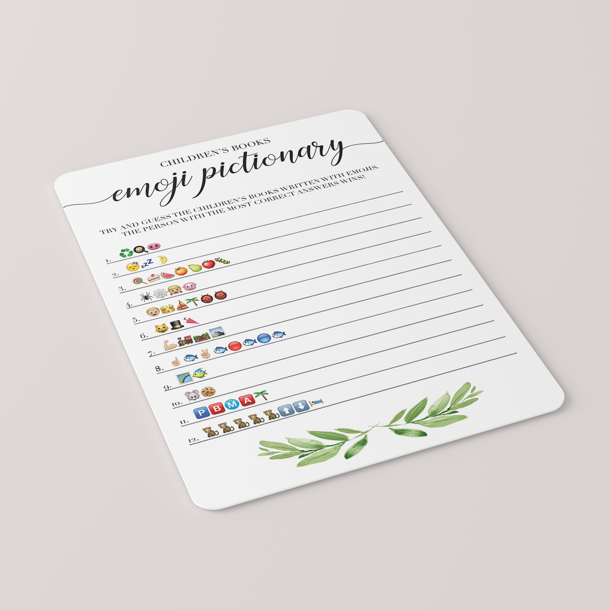 Baby shower emoji game greenery theme by LittleSizzle
