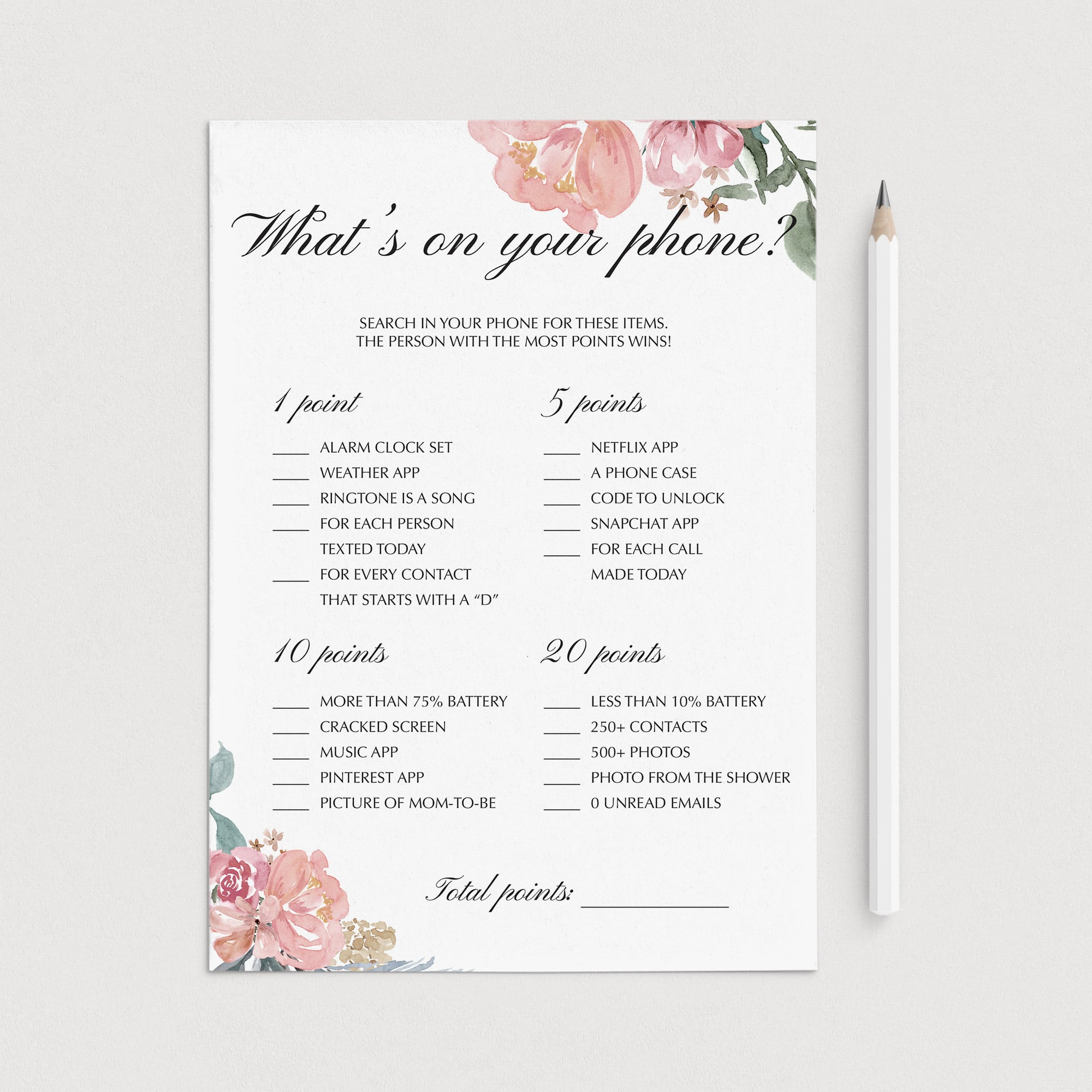 Whimsical floral baby shower games whats on your phone by LittleSizzle