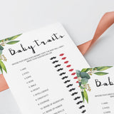 Watercolor eucalyptus leaf on baby shower game by LittleSizzle
