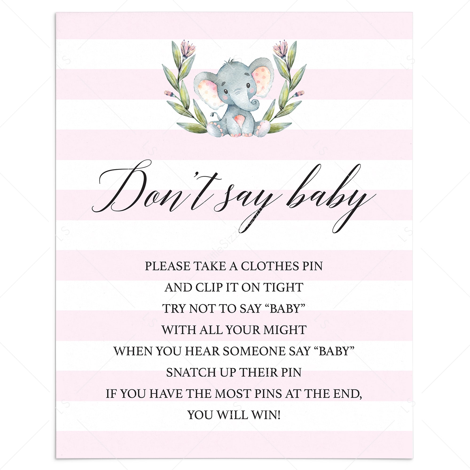 Dont say baby baby shower game instructions sign printable by LittleSizzle
