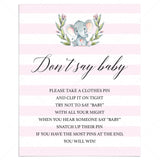 Dont say baby baby shower game instructions sign printable by LittleSizzle