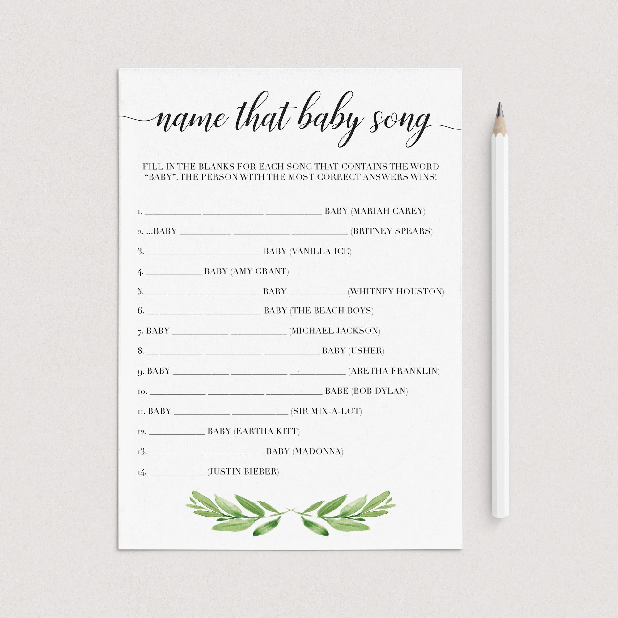 Name that baby tune answer sheet printable by LittleSizzle