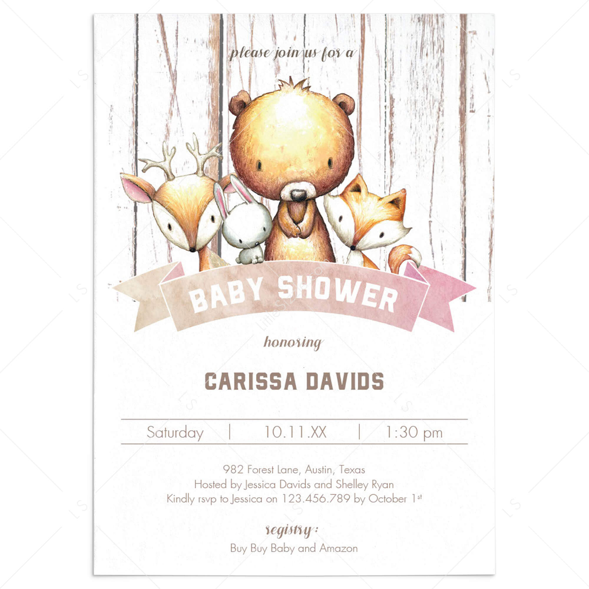 Forest Animals Baby Shower Invitation DIY Woodland by LittleSizzle
