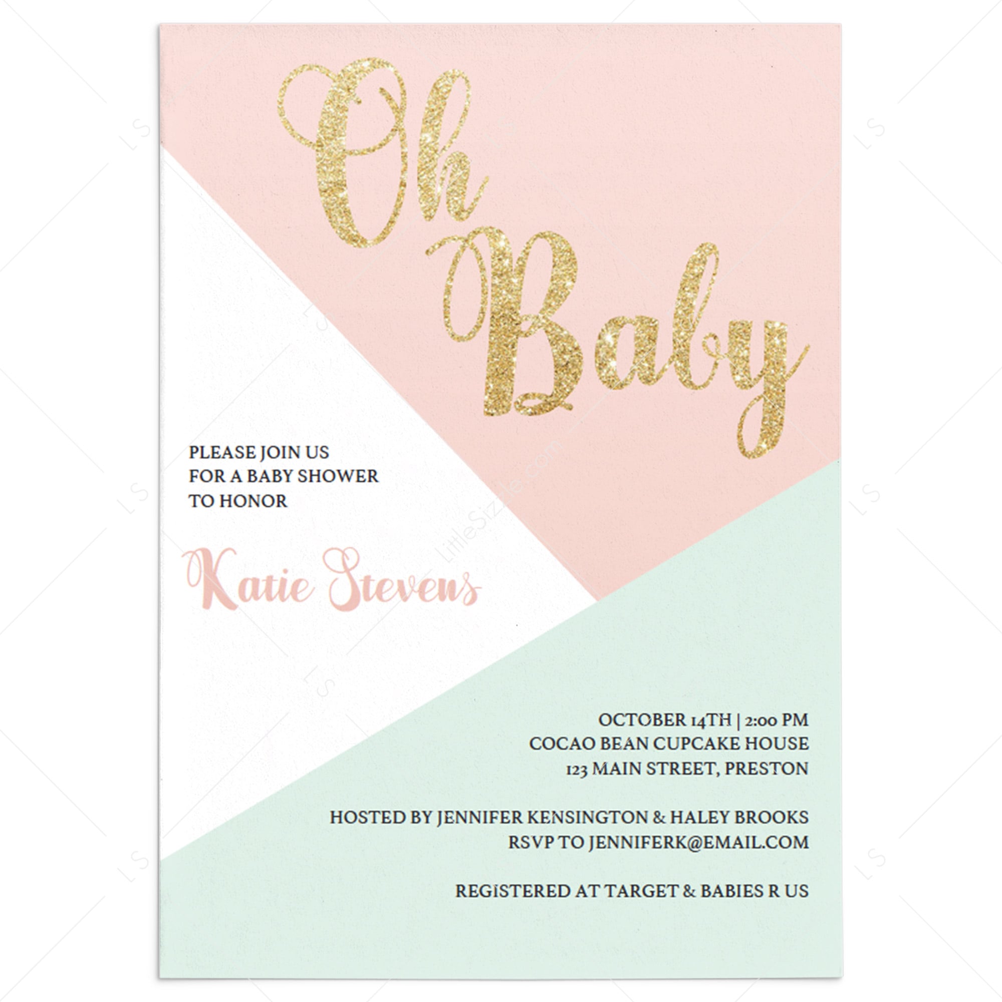 Pink and Mint Baby Shower Invitation PDF by LittleSizzle
