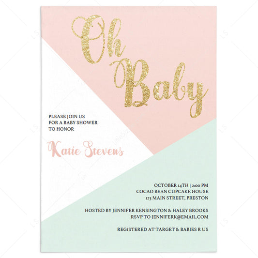 Pink and Mint Baby Shower Invitation PDF by LittleSizzle