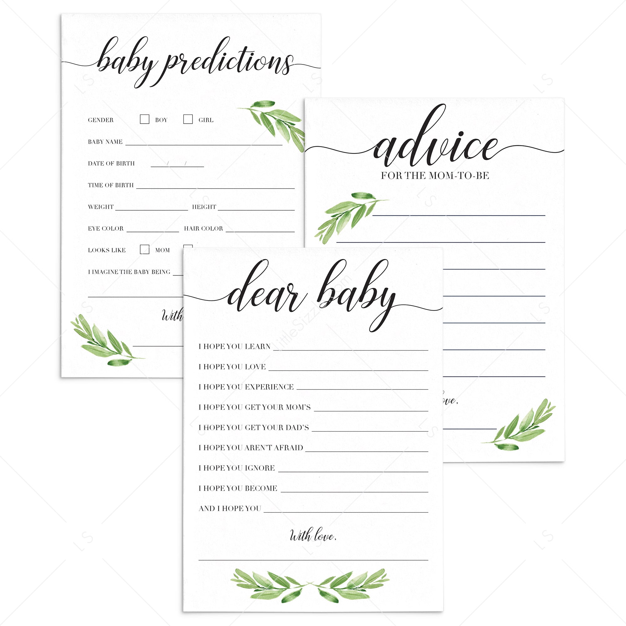 Greenery Baby Shower Game Pack Download by LittleSizzle