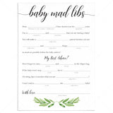 Greenery baby shower mad libs advice card printable by LittleSizzle