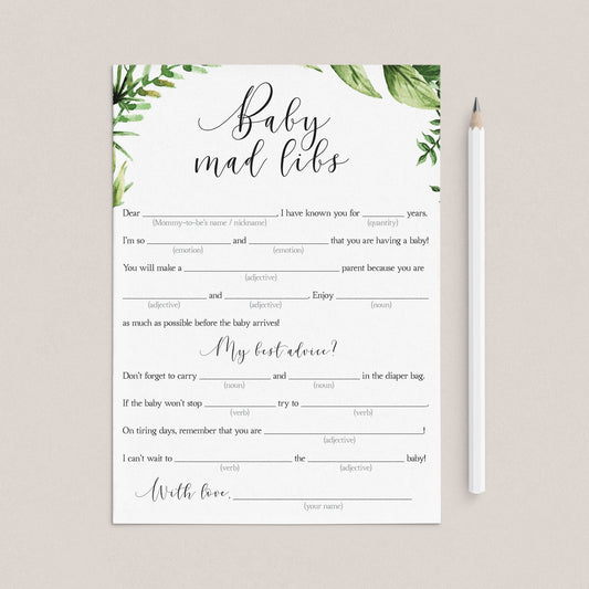 Botanical baby madlibs advice cards printable by LittleSizzle