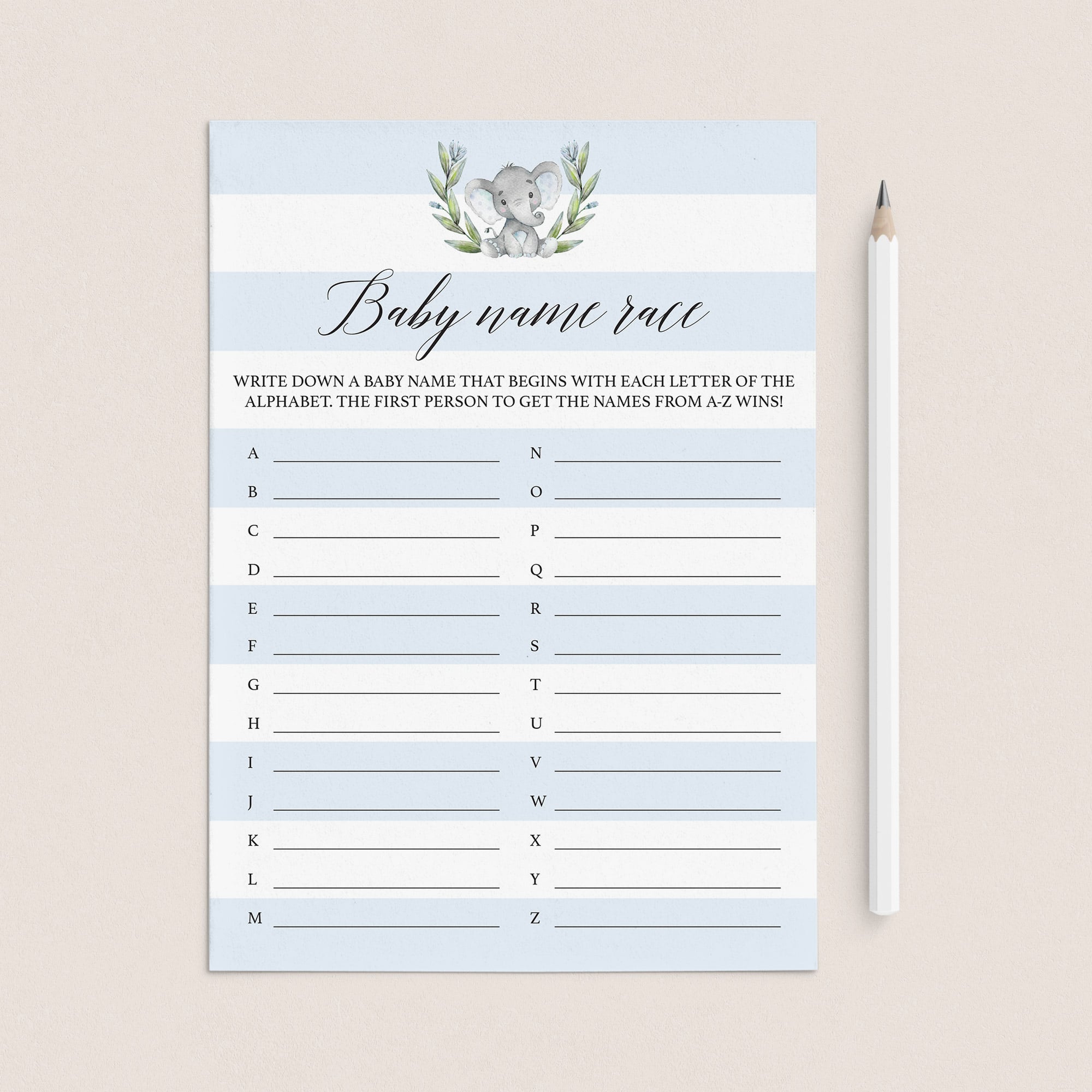 Little elephant theme baby shower game baby names by LittleSizzle