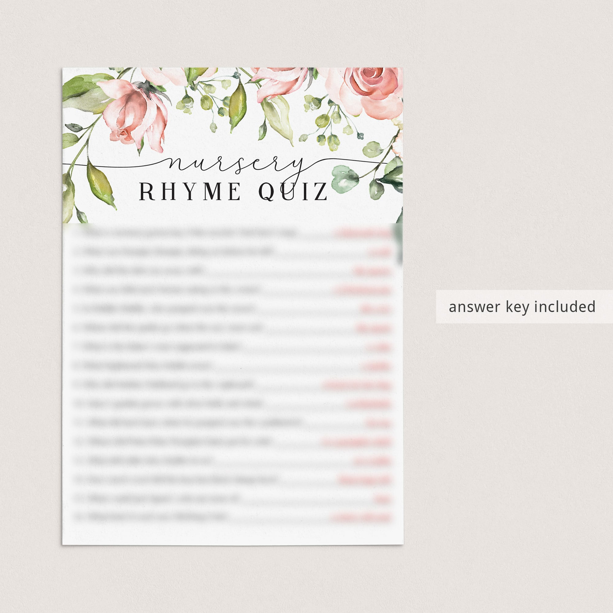 Baby shower game nursery rhyme quiz answers by LittleSizzle