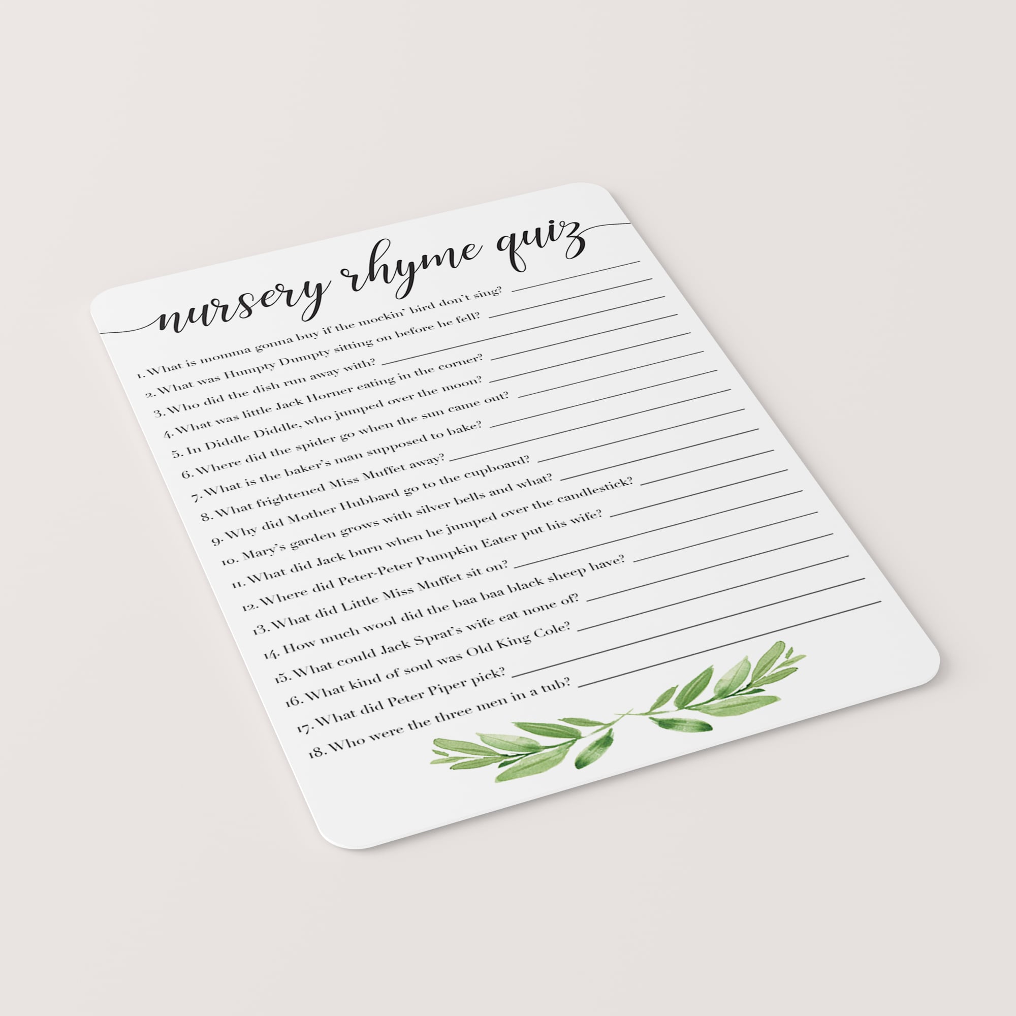 Nursery rhyme game for gender neutral baby shower by LittleSizzle