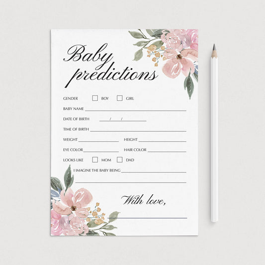 Elegant Shower Predictions for Baby Game Printable