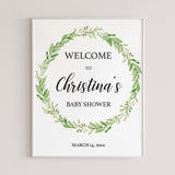 Greenery Wreath Baby Shower Welcome Sign Template