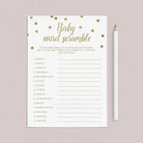 Gold (Virtual) Baby Shower Game Word Scramble