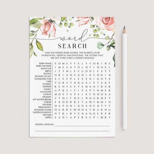Baby shower word search game with blush flowers by LittleSizzle