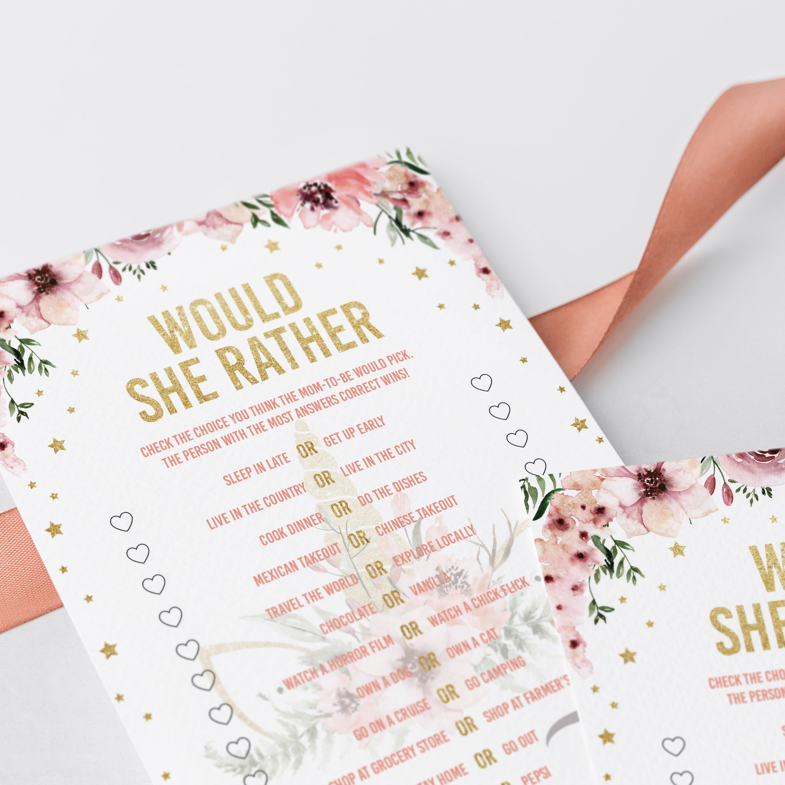 Pink floral would she rather game for baby girl shower by LittleSizzle