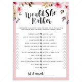 Floral babyshower girl game Would She Rather printable by LittleSizzle