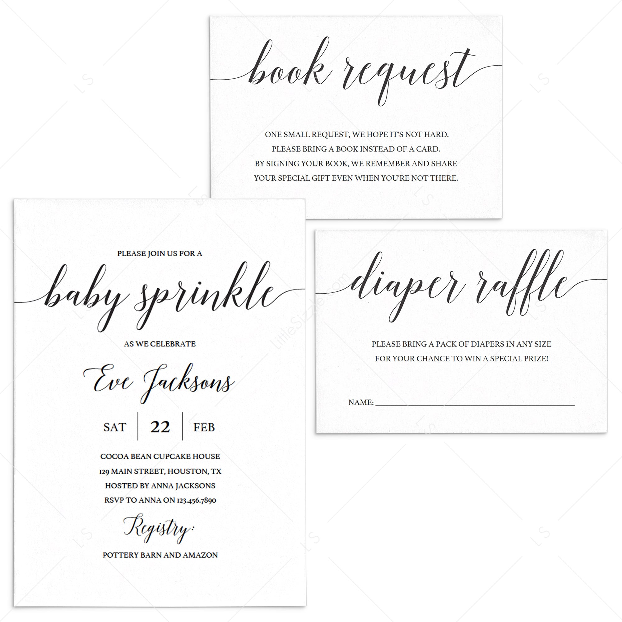 Printable Baby Sprinkle Invitation Set with Calligraphy Font by LittleSizzle
