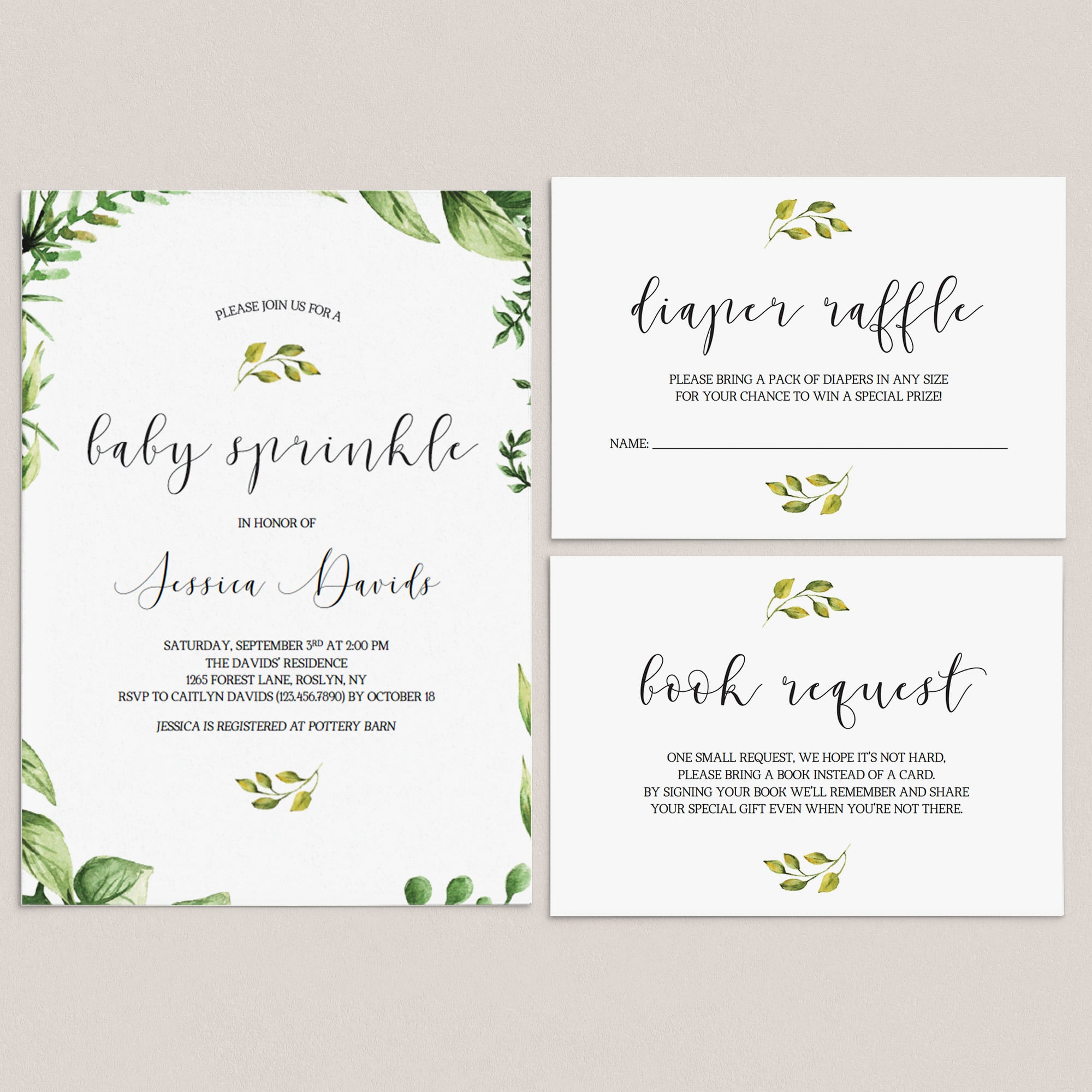 Baby sprinkle evite template PDF file green wreath by LittleSizzle