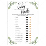 Baby Traits Game Printable for Greenery Baby Shower by LittleSizzle