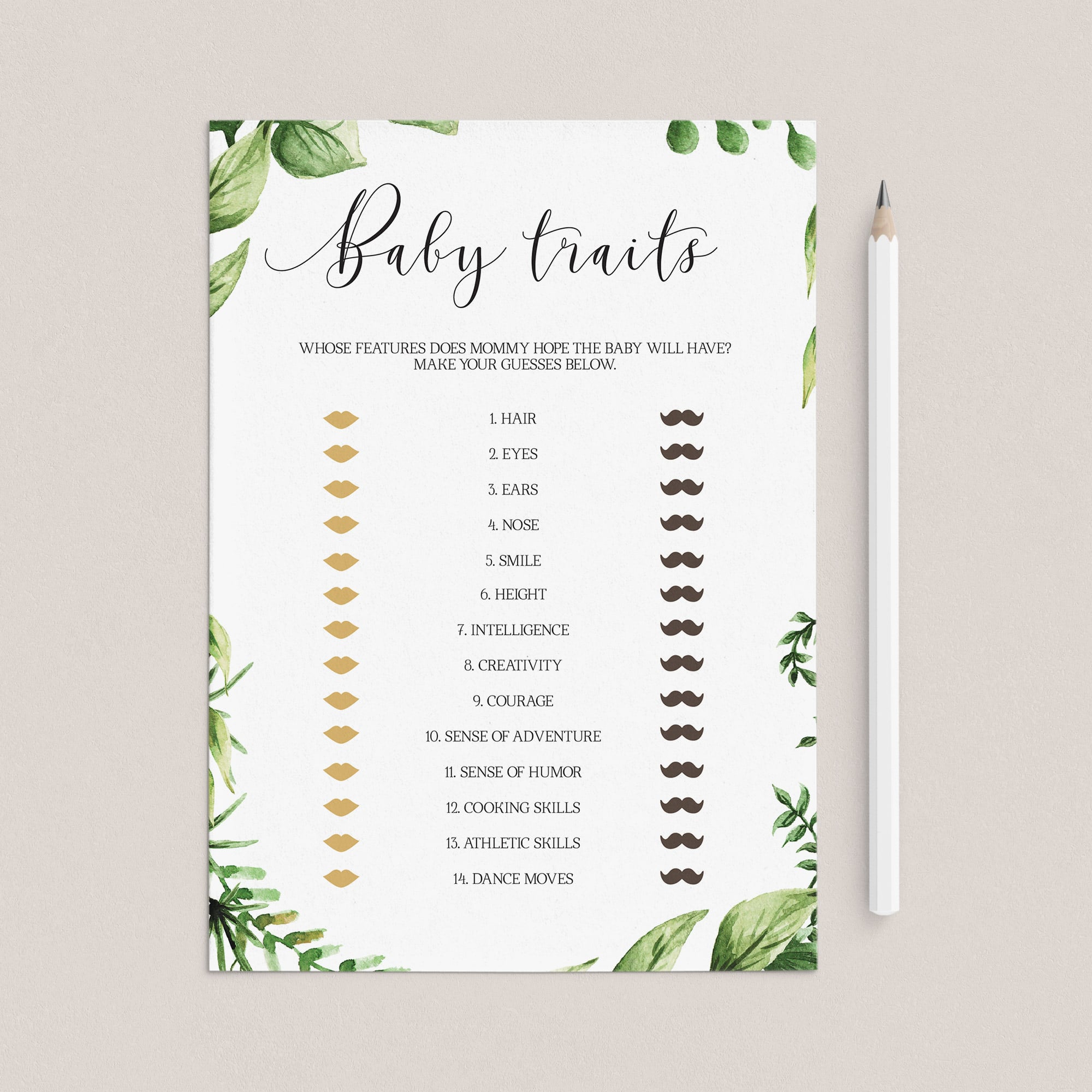 Greenery baby shower game what will baby look like by LittleSizzle