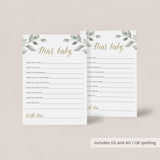 Watercolor green leaves baby shower games baby wishes by LittleSizzle