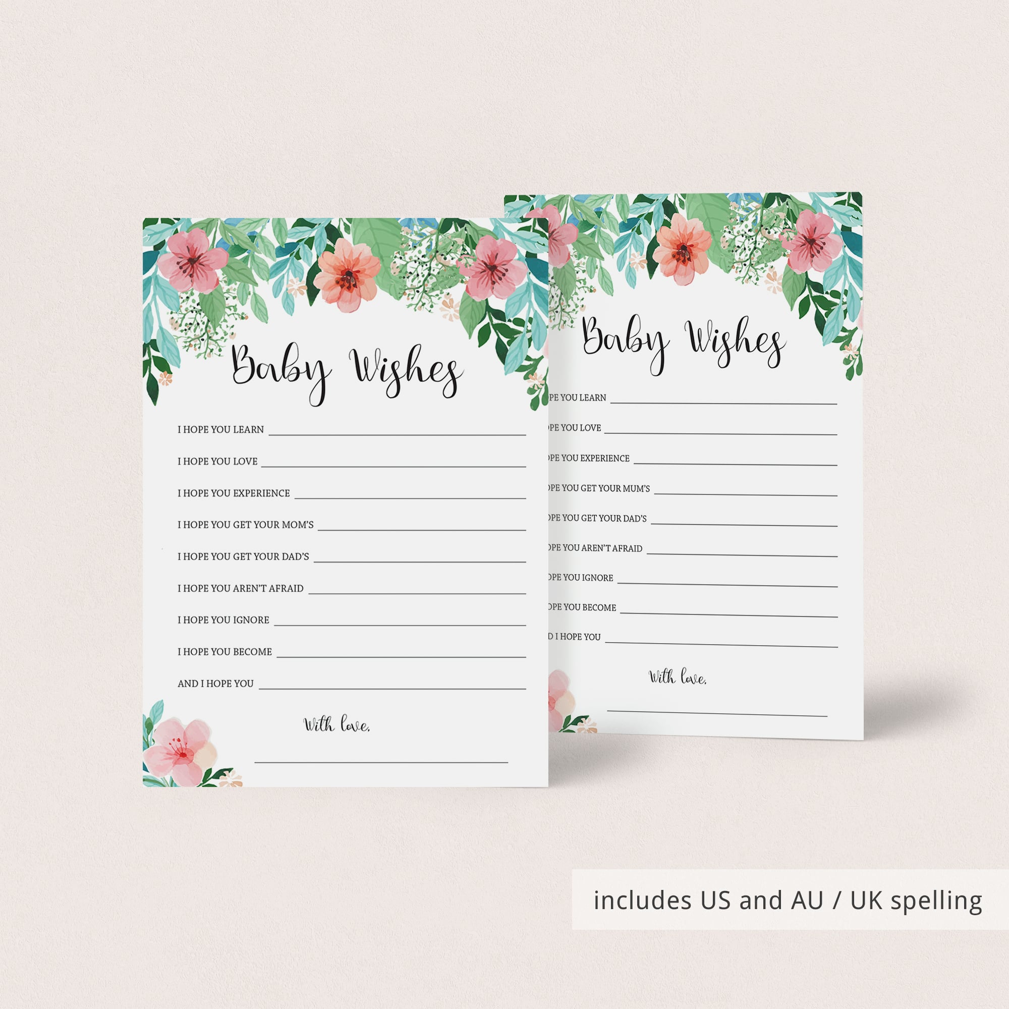 Printable wishes for baby game for girl baby shower by LittleSizzle