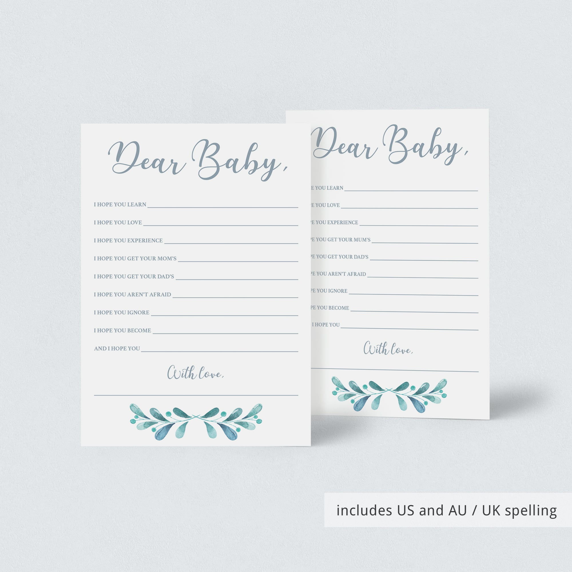 Blue winter baby shower game cards printable download by LittleSizzle