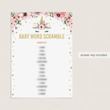 Instant download file for baby shower game pink and gold unicorn by LittleSizzle