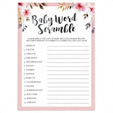 Girl baby shower scrambled words game printable by LittleSizzle