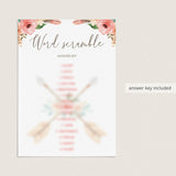Floral Aztec Baby Shower Game Baby Word Scramble