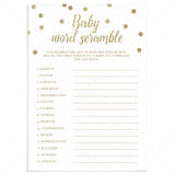 Gold Baby Word Scramble game for baby shower by LittleSizzle
