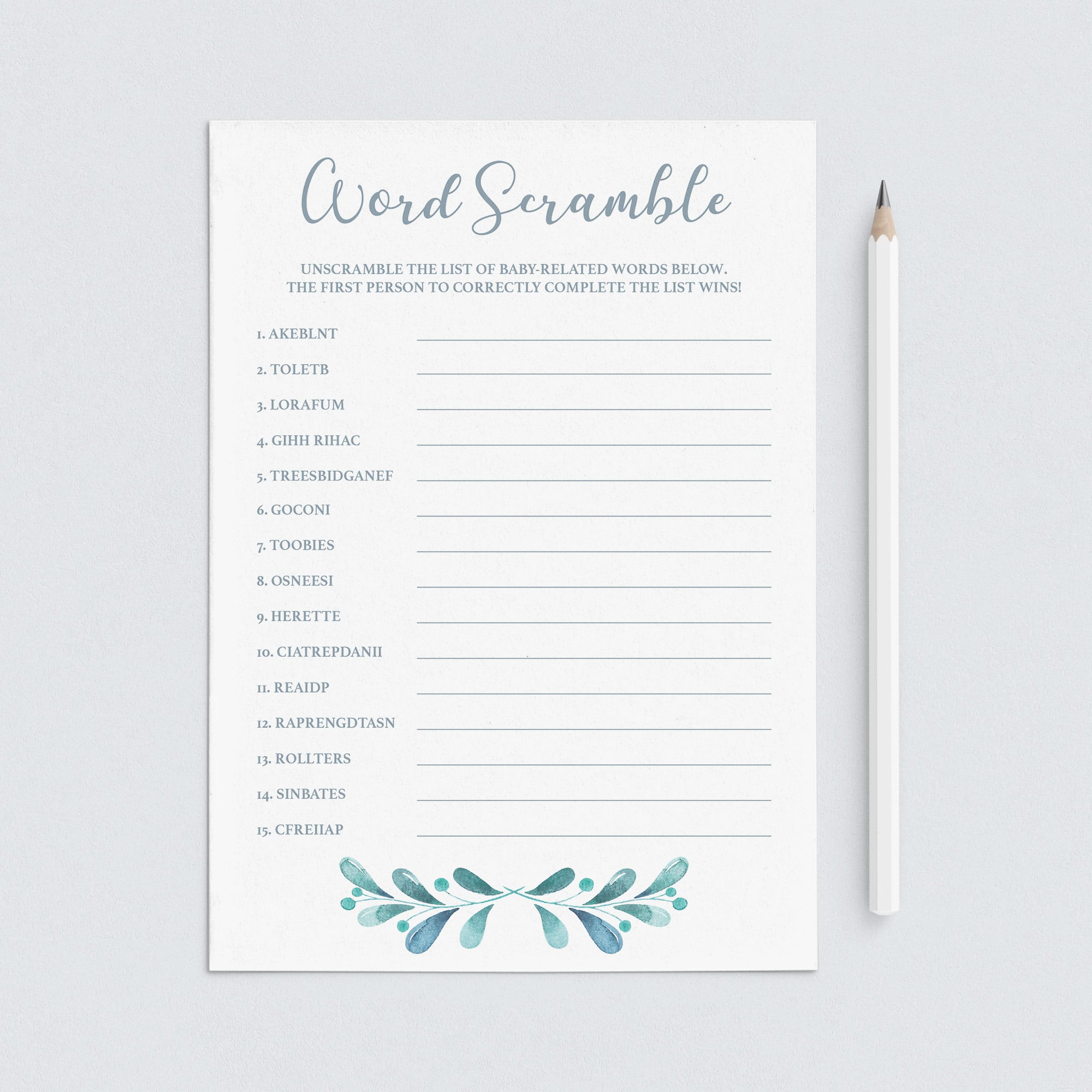 Baby Shower Word Scramble Game with Answers by LittleSizzle