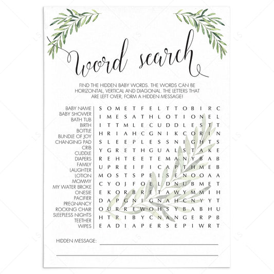Word Search Printable Gender Neutral Baby Shower Game by LittleSizzle