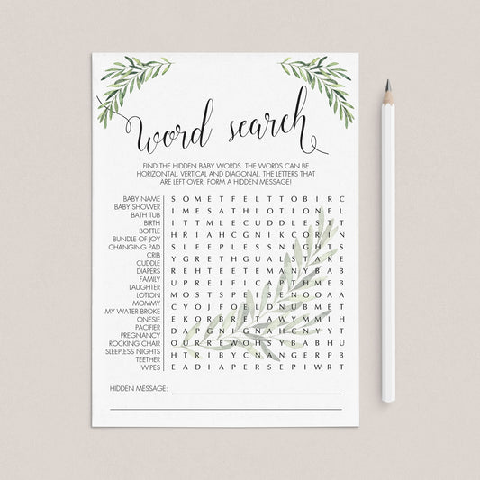 Word Search Printable Gender Neutral Baby Shower Game by LittleSizzle