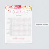 Watercolor Floral Baby Shower Search the Words Game