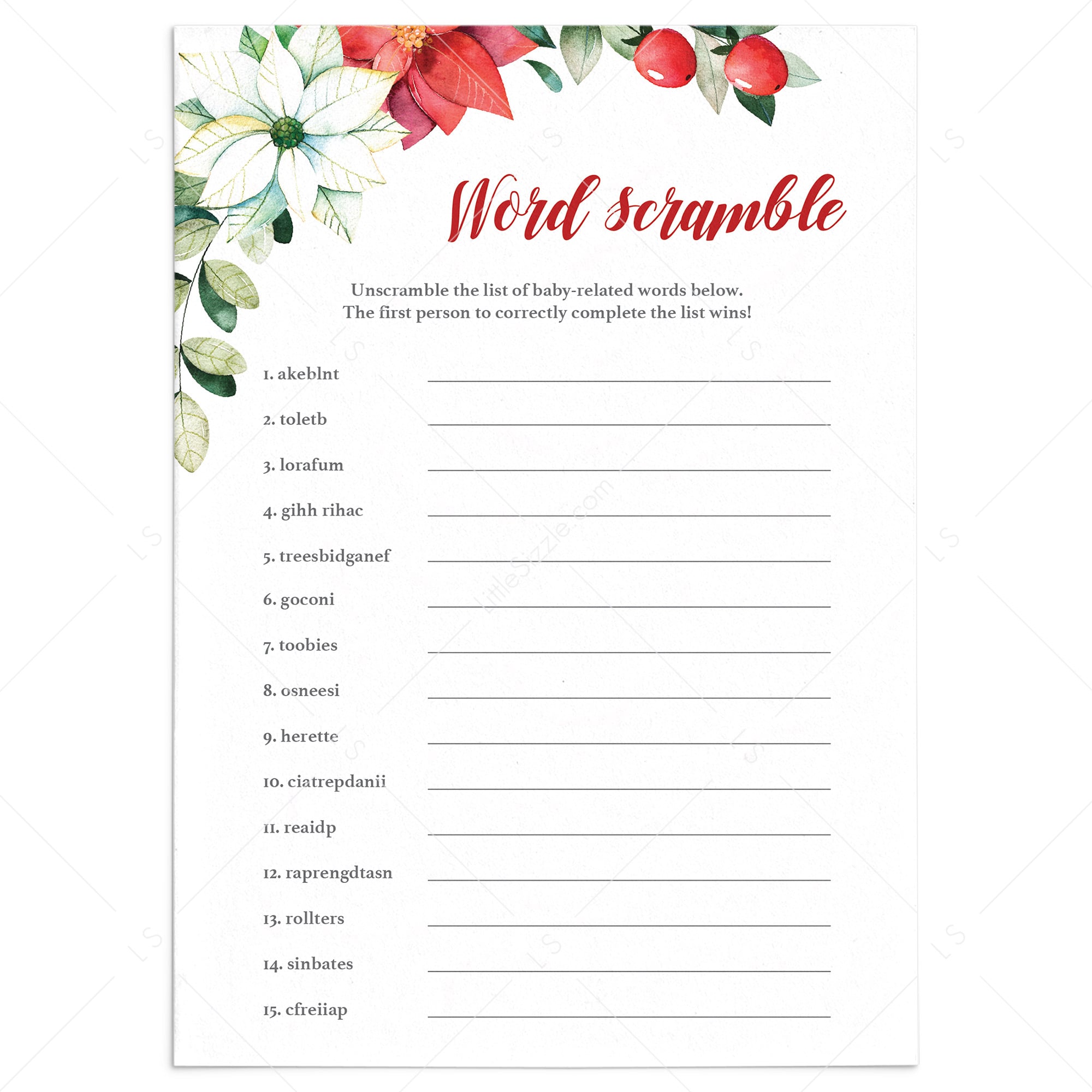 Baby Word Scramble Game With Winter Flowers by LittleSizzle
