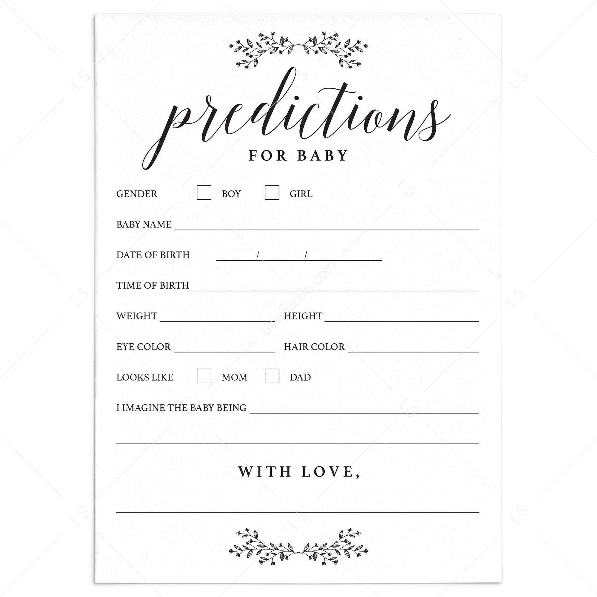 Rustic Minimal Baby Shower Game Predictions for Baby by LittleSizzle