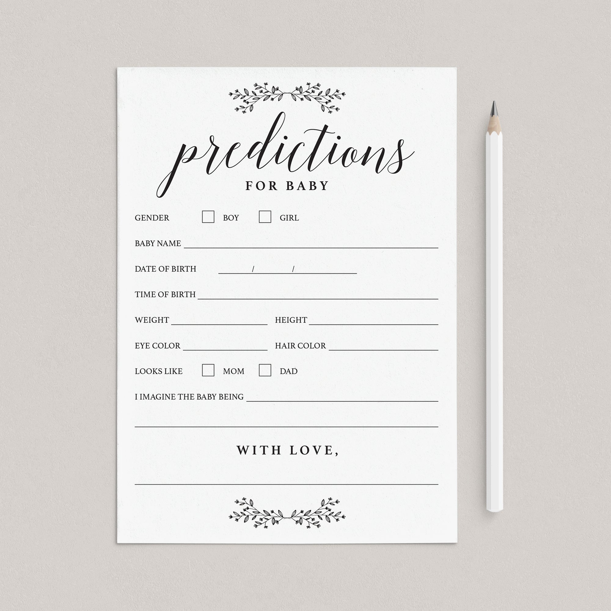 Rustic Minimal Baby Shower Game Predictions for Baby by LittleSizzle
