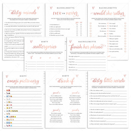 8 Printable Bachelorette Games Rose Gold by LittleSizzle