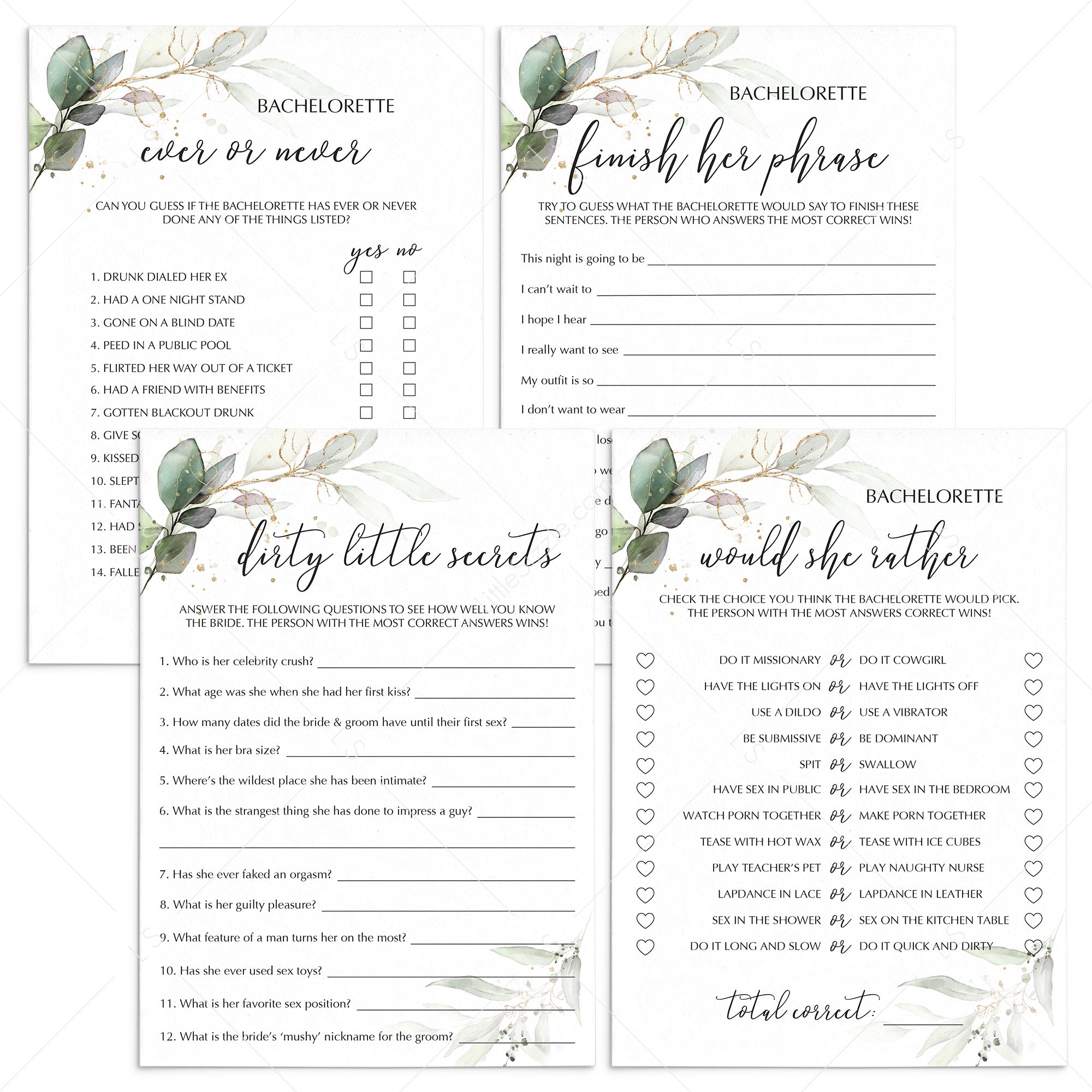 Greenery Bachelorette Games Package Printable by LittleSizzle