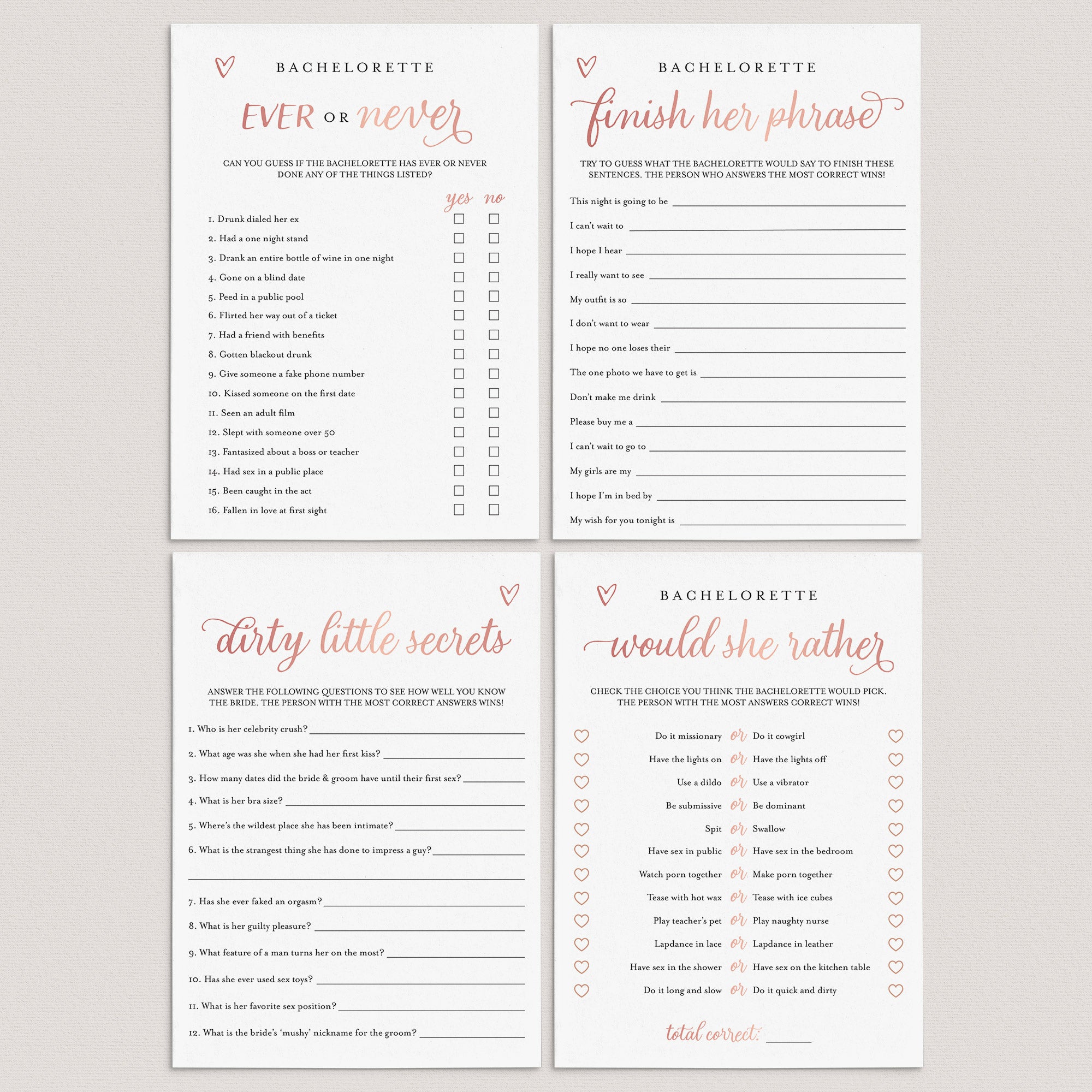 Rose Gold Hen Party Games Bundle Printable by LittleSizzle