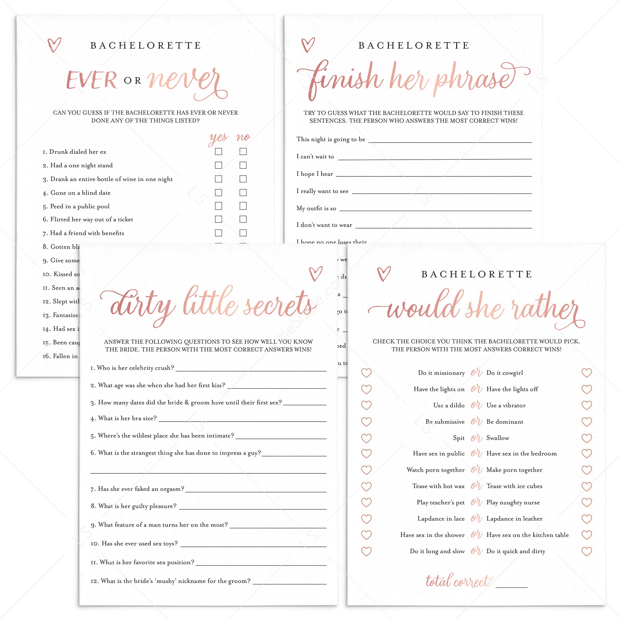 Rose Gold Hen Party Games Bundle Printable by LittleSizzle